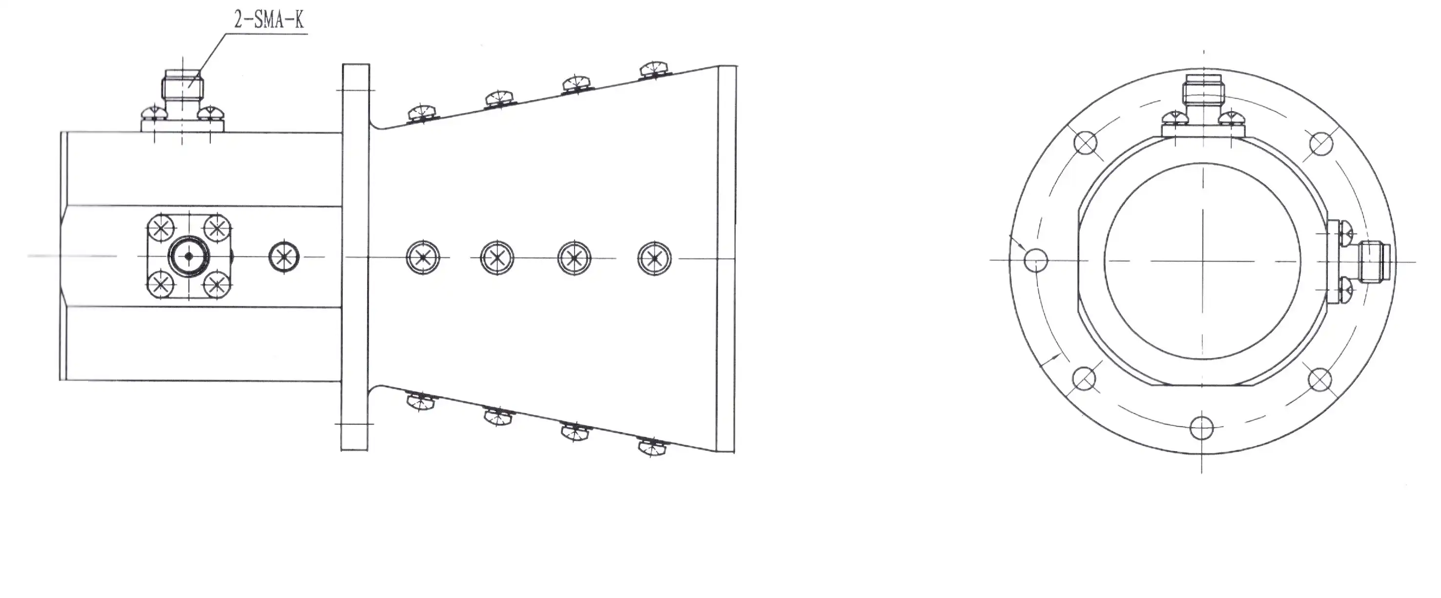 Open Boundary Dual Linear Polarization Four Ridged Horn Antenna Open Boundary Dual Linear Polarization Four Ridged Horn Antenna